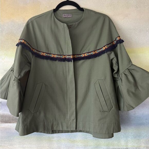 AIDEN Embroidered Army Green Jacket - Picture 1 of 6